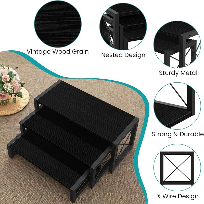 ELITEROO Black 3-Tier Wooden Cupcake and Dessert Display Stand, Multi-Tier Riser for Cupcakes, Food, Perfume, Makeup, Dolls, Collectibles, and Market Vendor Retail Shelf Organizer - Image 4